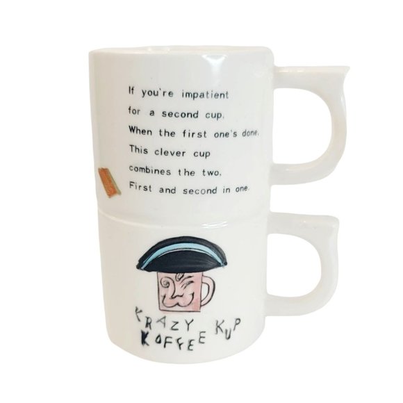 VINTAGE Krazy Koffee Kup Kitschy Double Stacked Funny Novelty Coffee Mug Japan - Picture 1 of 10